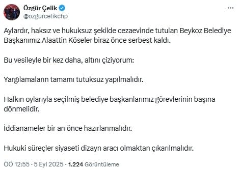 Beykoz Belediye Başkanı Alaattin Köseler tahliye edildi