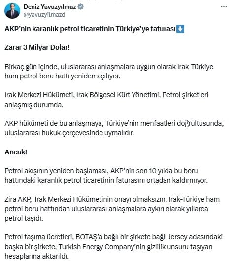 CHP'li Deniz Yavuzyılmaz, AKP'nin petrol ticaretinin faturasını açıkladı