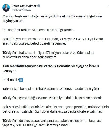 Deniz Yavuzyılmaz sosyal medya hesabından İsrail ile ticaret iddiası