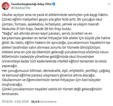 Ekrem İmamoğlu: 'Çocuklarımızın hayalleri satılık bir hizmet değil'