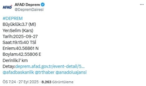 Erzurum'da deprem oldu