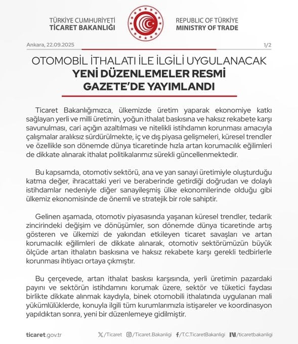 İthal otomobillere yüzde 30’a varan ek gümrük vergisi