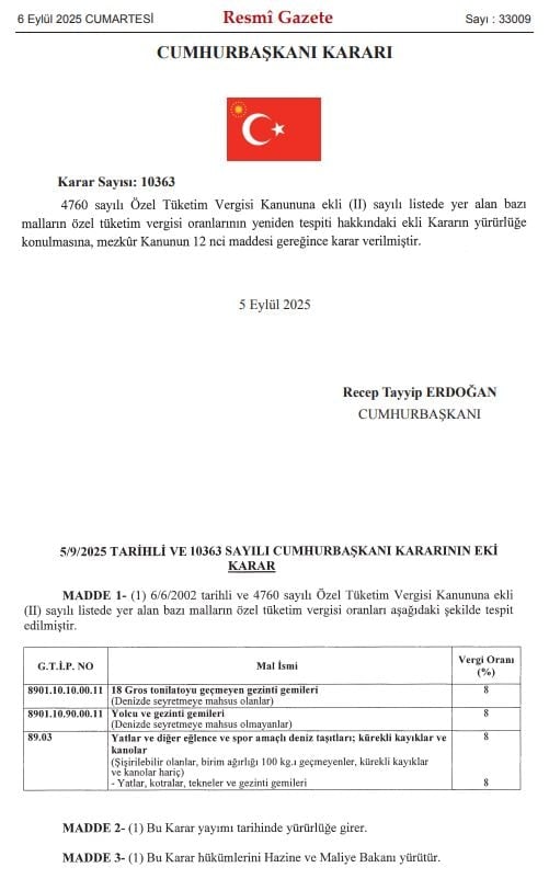 ÖTV 0'dan yüzde 8 çıkarıldı! Resmi Gazete'de bugün yayımlandı