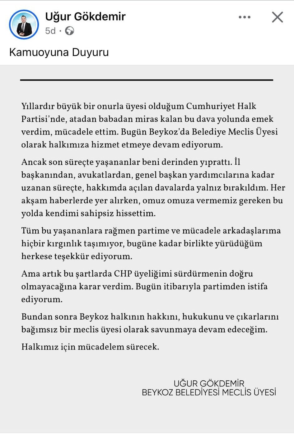 Son Dakika... Beykoz Belediyesi'nde 2 CHP'li daha istifa etti