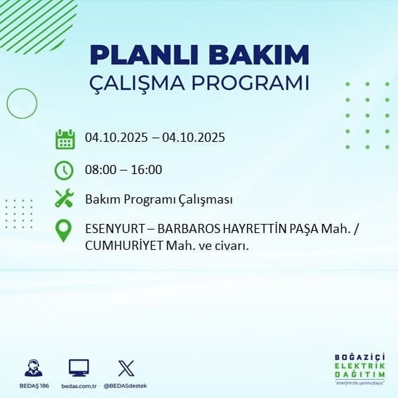 BEDAŞ açıkladı: İstanbul'da 12 ilçede 8 saat elektrik verilmeyecek