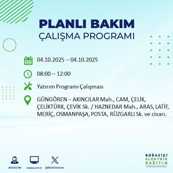 BEDAŞ açıkladı: İstanbul'da 12 ilçede 8 saat elektrik verilmeyecek