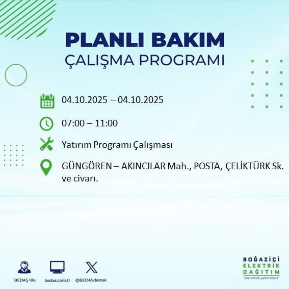 BEDAŞ açıkladı: İstanbul'da 12 ilçede 8 saat elektrik verilmeyecek