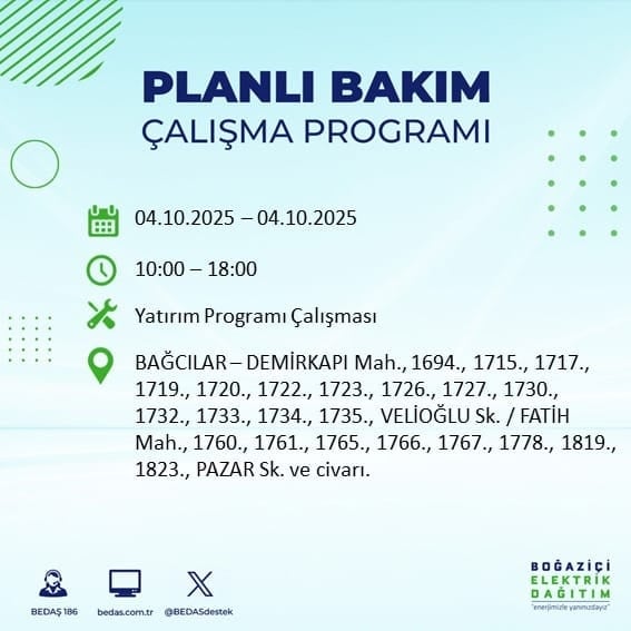 BEDAŞ açıkladı: İstanbul'da 12 ilçede 8 saat elektrik verilmeyecek