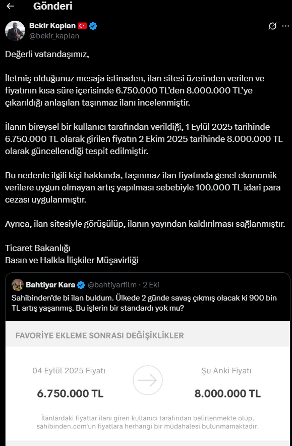 Ev ilanındaki fiyat oyunu pahalıya patladı: 100 bin lira ceza kesildi