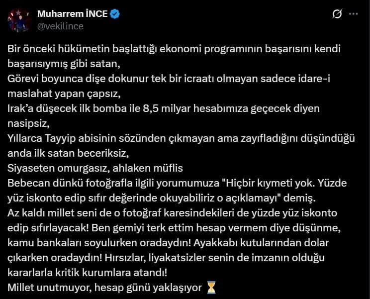 Muharrem İnce'den Babacan'a yanıt