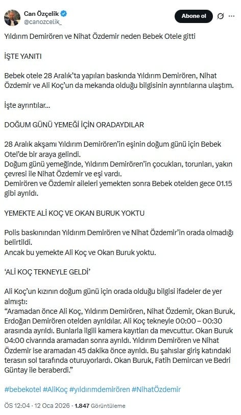 Ali Koç, Nihat Özdemir ve Yıldırım Demirören Bebek Otel'de ne yapıyorlardı?