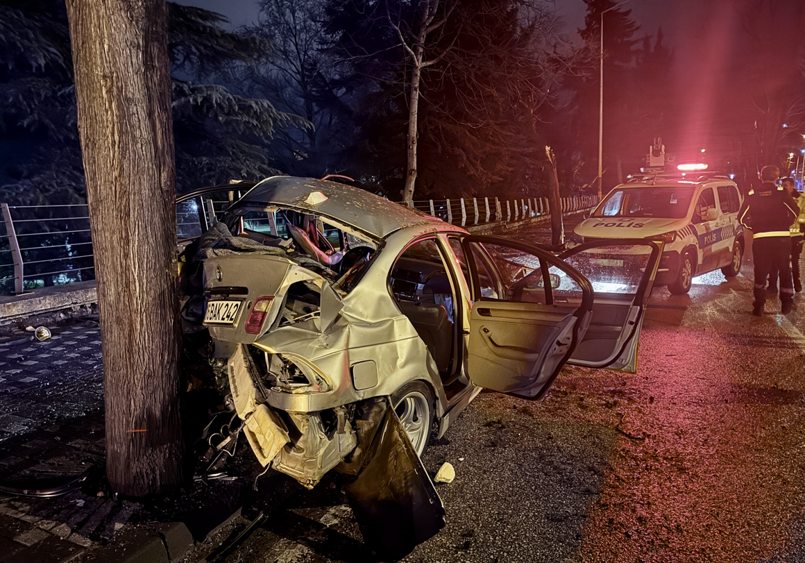 Bursa'da ağaca çarpan otomobildeki 2 kişi ağır yaralandı