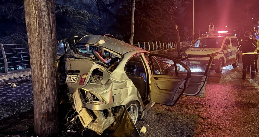 Bursa’da ağaca çarpan otomobildeki 2 kişi ağır yaralandı