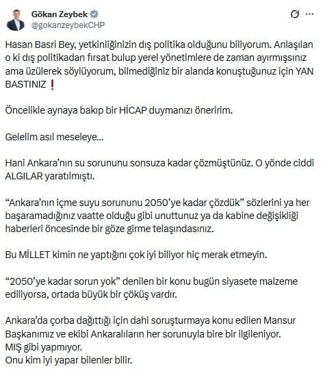 CHP Genel Başkan Yardımcısı Gökan Zeybek'ten AKP'li Hasan Basri Yalçın'a yanıt