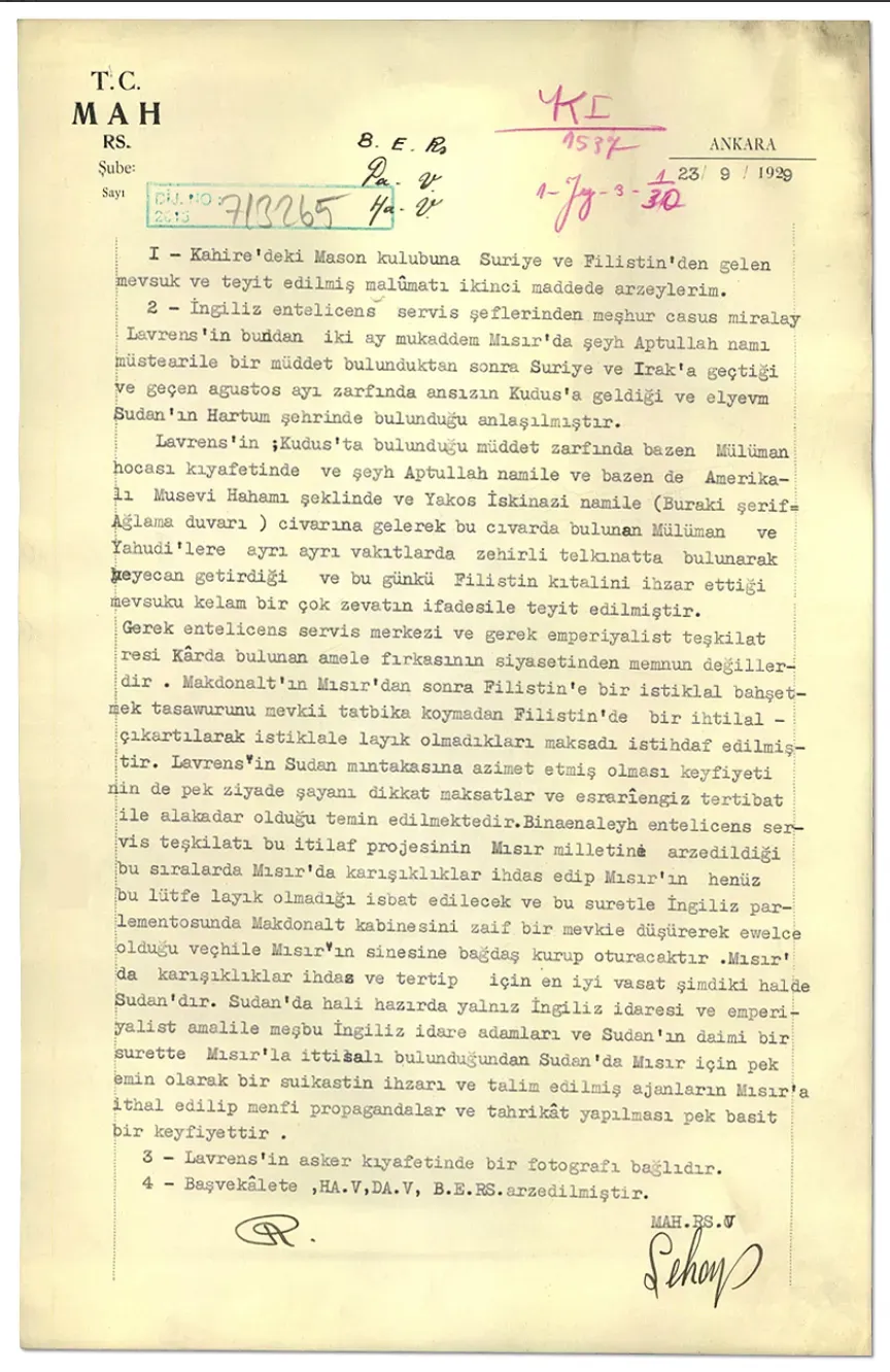 MİT, 'Arabistanlı Lawrence' hakkında belge paylaştı 2 MİT, 'Arabistanlı Lawrence' hakkında belge paylaştı